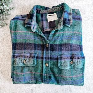 American Eagle Green Button Down Plaid Classic Fit Top Size Large